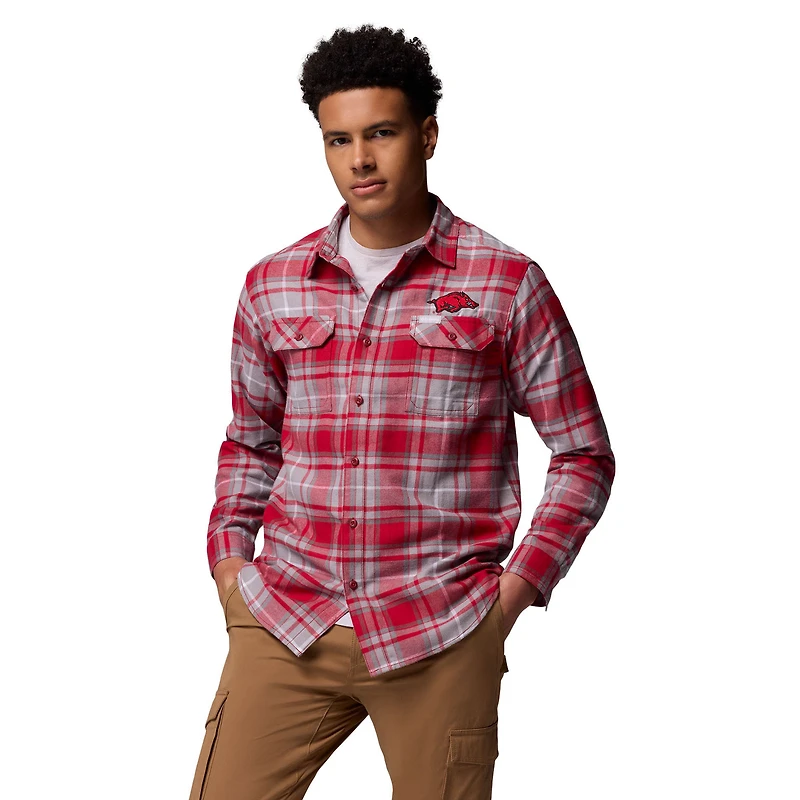 Men's Columbia Cardinal Arkansas Razorbacks Flare Gun Omni-Wick Flannel Long Sleeve Button-Up Shirt