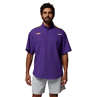 Men's Columbia Purple LSU Tigers Tamiami Colorblock Omni-Shade Button-Down Shirt