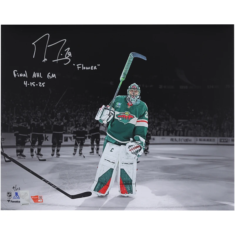 Marc-Andre Fleury Minnesota Wild Autographed 16" x 20" Final NHL Regular Season Game Spotlight Photograph with Multiple Inscriptions
