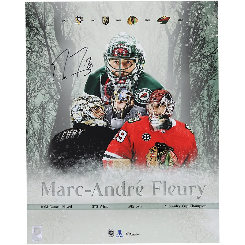 Marc-Andre Fleury Minnesota Wild Autographed 16" x 20" NHL Retirement Stylized Photograph