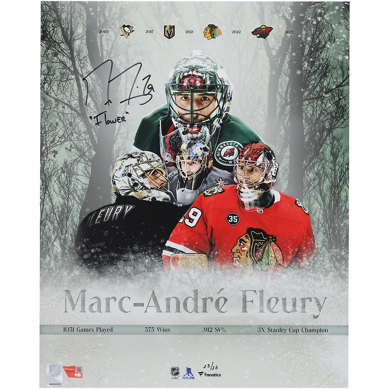 Marc-Andre Fleury Autographed 16" x 20" NHL Retirement Stylized Photograph with "Flower" Inscription - Limited Edition of 25