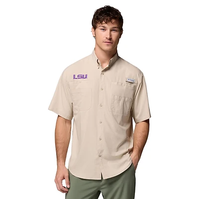 Men's Columbia Tan LSU Tigers Tamiami Omni-Shade Button-Down Shirt