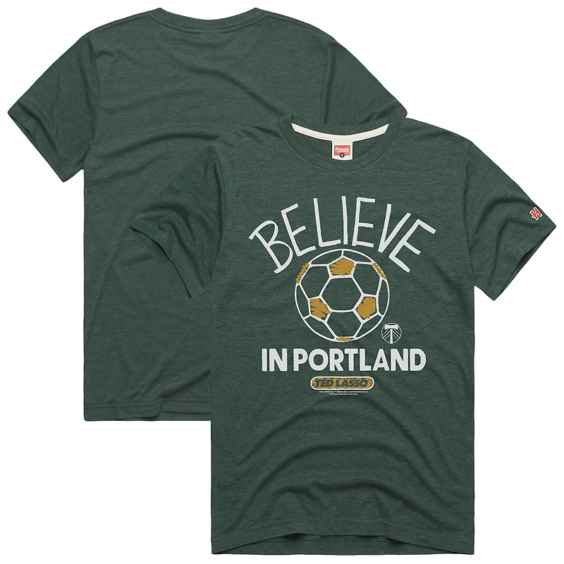 Unisex Homage Green Portland Timbers MLS x Ted Lasso Believe Graphic Tri-Blend T-Shirt