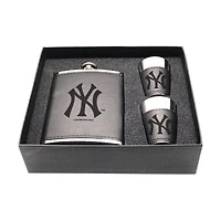 New York Yankees Three-Piece Leather Flask & Shot Glass Set
