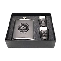 New York Mets Three-Piece Leather Flask & Shot Glass Set