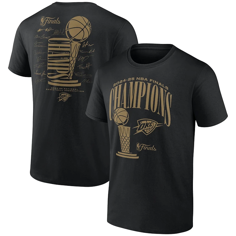 Men's Fanatics Black Oklahoma City Thunder 2025 NBA Finals Champions Double Dribble Roster Trophy T-Shirt
