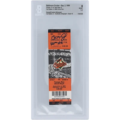Cal Ripken Jr. Baltimore Orioles Autographed 400th Home Run Beckett Fanatics Witnessed Authenticated 8/10 Ticket from September 2, 1999 with "400th HR" Inscription