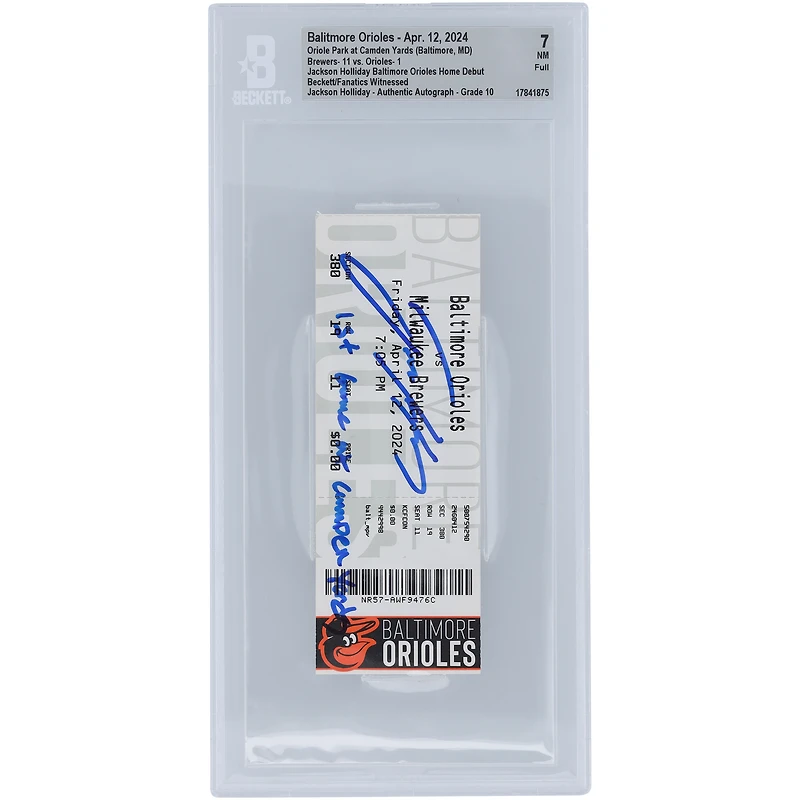 Jackson Holliday Baltimore Orioles Baltimore Orioles Home Debut Beckett Fanatics Witnessed Authenticated 10/10 Ticket from April 12