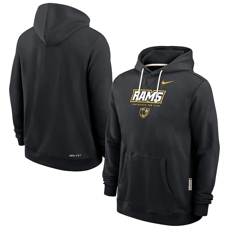Men's Nike Black VCU Rams 2025 Sideline Standard Issue Dri-FIT Hoodie