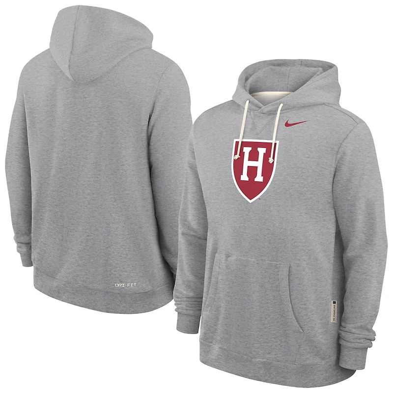 Men's Nike Heather Gray Harvard Crimson 2025 Sideline Standard Issue Dri-FIT Hoodie