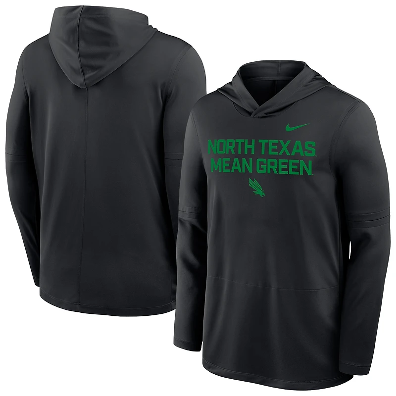 Men's Nike  Black North Texas Mean Green Sideline Dri-FIT Lightweight Hooded Top