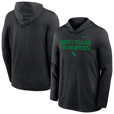Men's Nike  Black North Texas Mean Green Sideline Dri-FIT Lightweight Hooded Top