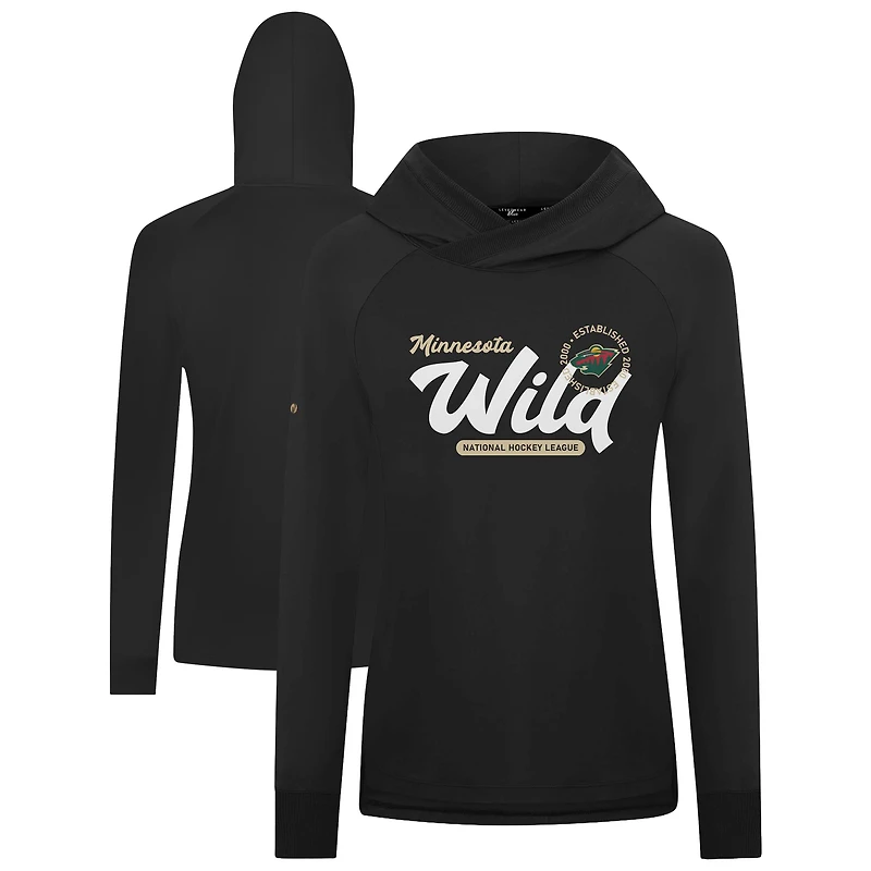Women's Levelwear Black Minnesota Wild Slender Monument Raglan Pullover Hoodie