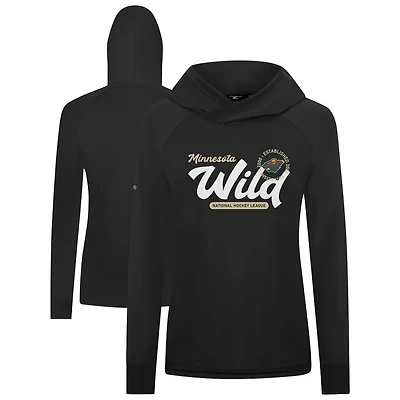 Women's Levelwear  Black Minnesota Wild Slender Monument Raglan Pullover Hoodie