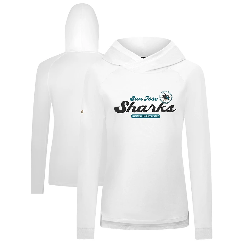 Women's Levelwear White San Jose Sharks Slender Monument Raglan Pullover Hoodie
