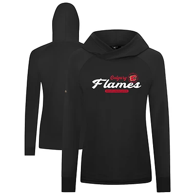 Women's Levelwear  Black Calgary Flames Slender Monument Raglan Pullover Hoodie