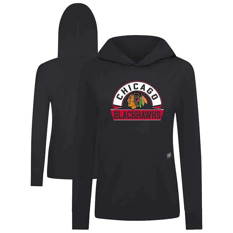 Women's Levelwear Black Chicago Blackhawks Relay Banner Arch Pullover Hoodie