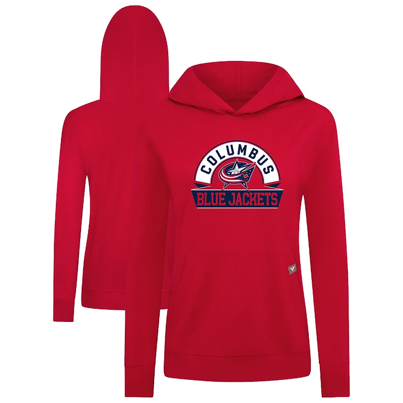 Women's Levelwear Red Columbus Blue Jackets Relay Banner Arch Pullover Hoodie