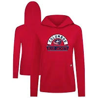 Women's Levelwear Red Columbus Blue Jackets Relay Banner Arch Pullover Hoodie
