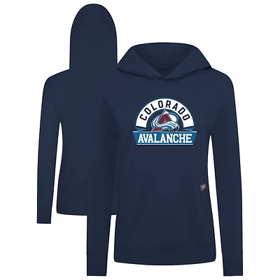Women's Levelwear Navy Colorado Avalanche Relay Banner Arch Pullover Hoodie