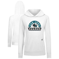 Women's Levelwear White San Jose Sharks Relay Banner Arch Pullover Hoodie