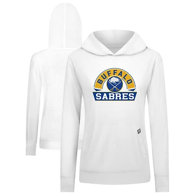 Women's Levelwear White Buffalo Sabres Relay Banner Arch Pullover Hoodie