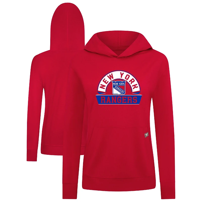 Women's Levelwear Red New York Rangers Relay Banner Arch Pullover Hoodie