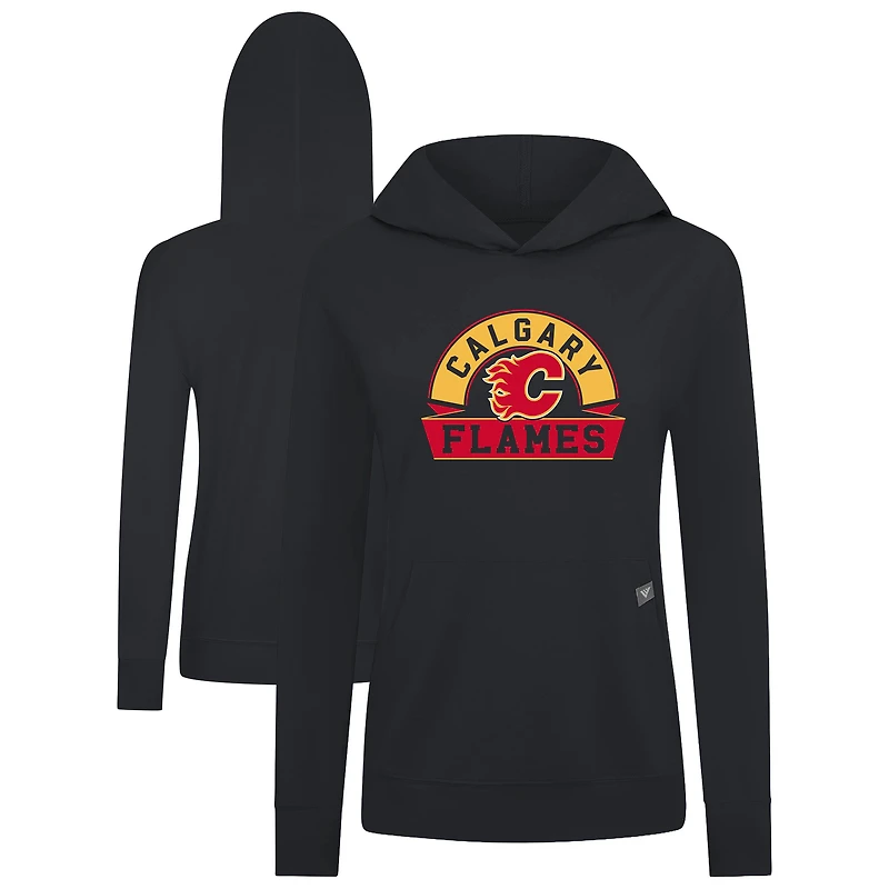 Women's Levelwear Black Calgary Flames Relay Banner Arch Pullover Hoodie