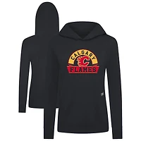 Women's Levelwear Black Calgary Flames Relay Banner Arch Pullover Hoodie