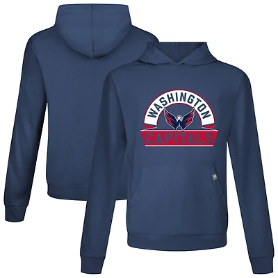 Men's Levelwear Navy Washington Capitals Relay Banner Arch Pullover Hoodie