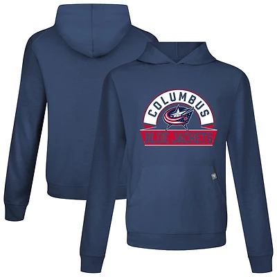 Men's Levelwear Navy Columbus Blue Jackets Relay Banner Arch Pullover Hoodie