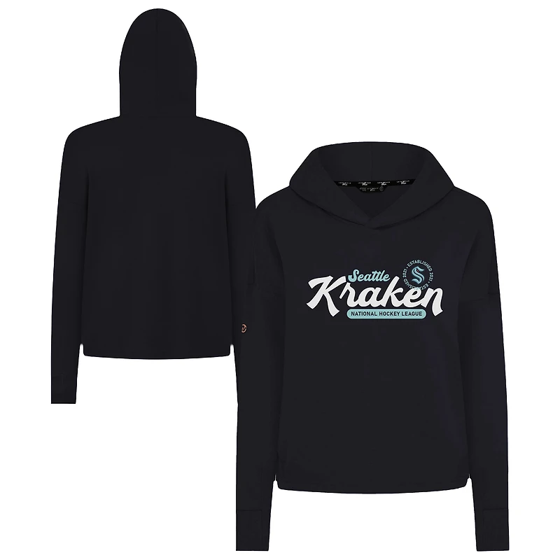 Women's Levelwear Black Seattle Kraken Sweet Monument Tri-Blend Cropped Pullover Hoodie