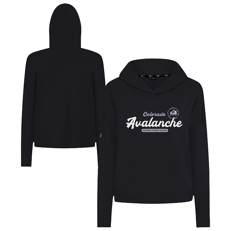 Women's Levelwear Black Colorado Avalanche Sweet Monument Tri-Blend Cropped Pullover Hoodie