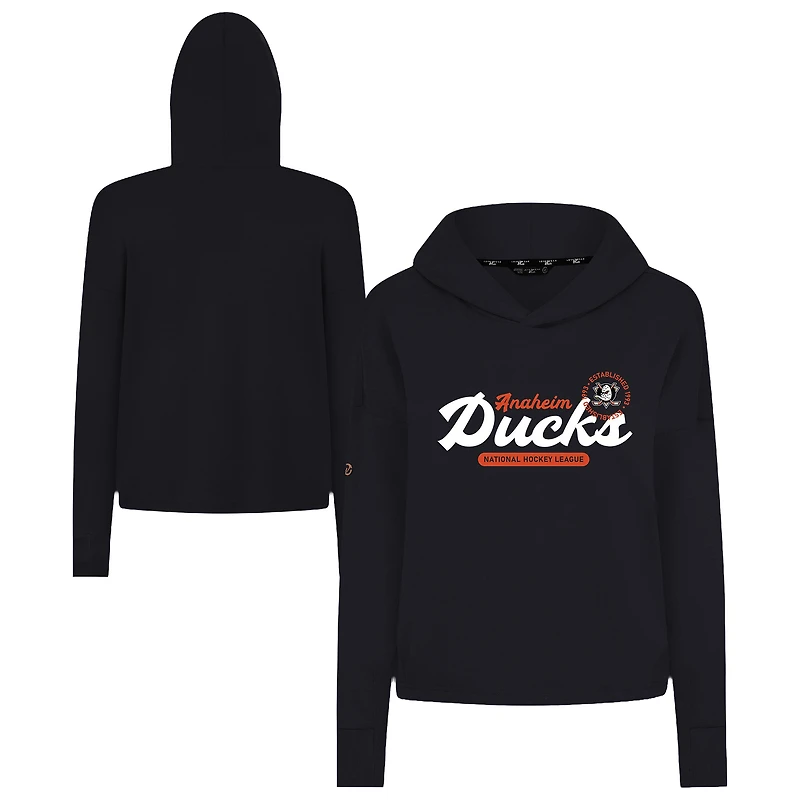 Women's Levelwear Black Anaheim Ducks Sweet Monument Tri-Blend Cropped Pullover Hoodie
