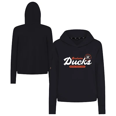 Women's Levelwear  Black Anaheim Ducks Sweet Monument Tri-Blend Cropped Pullover Hoodie