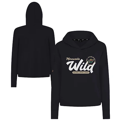 Women's Levelwear  Black Minnesota Wild Sweet Monument Tri-Blend Cropped Pullover Hoodie