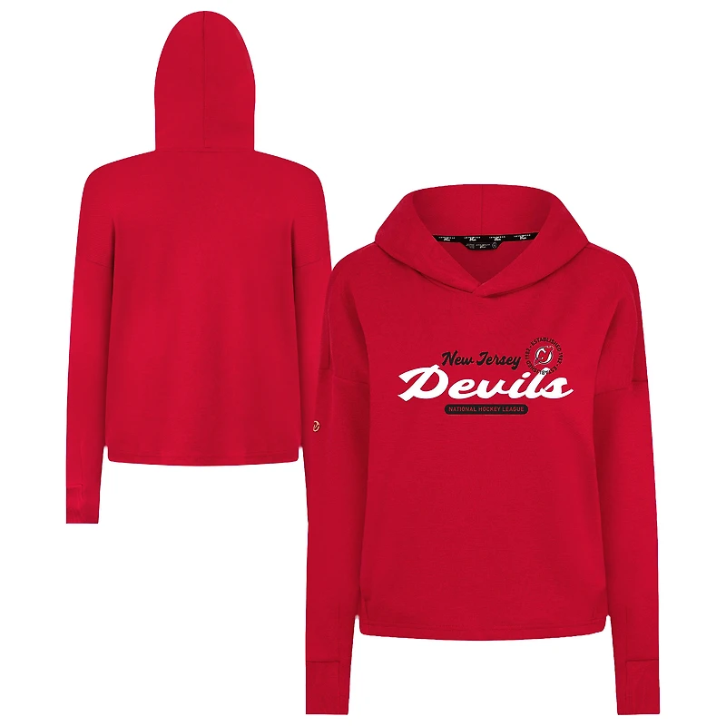 Women's Levelwear Red New Jersey Devils Sweet Monument Tri-Blend Cropped Pullover Hoodie