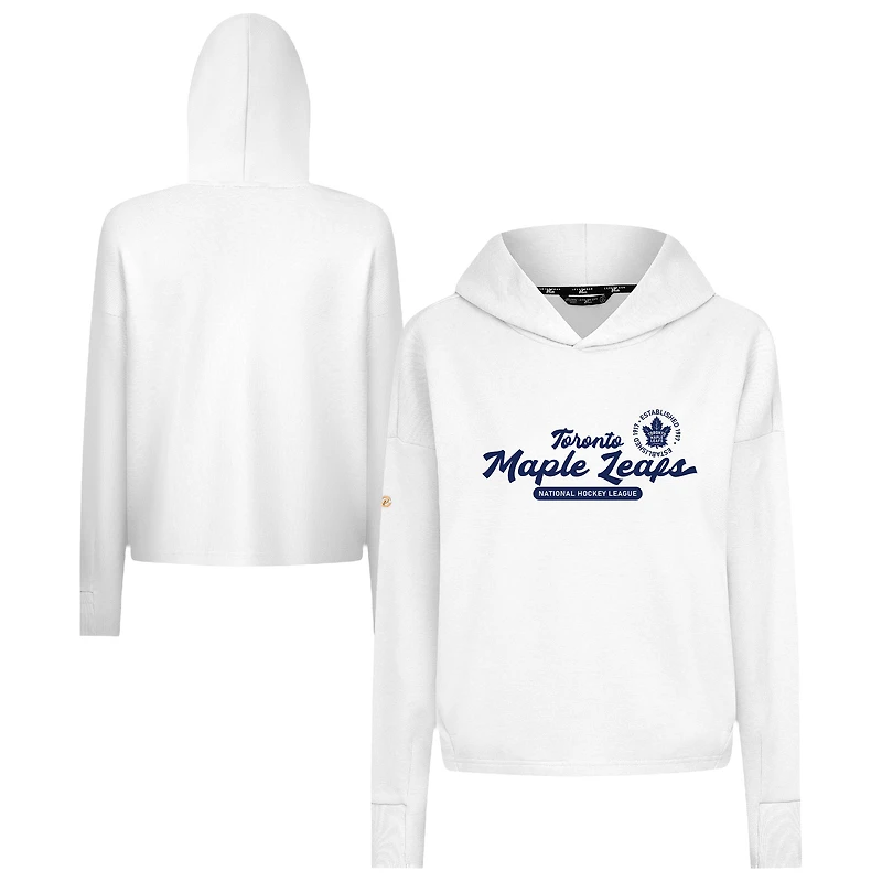 Women's Levelwear White Toronto Maple Leafs Sweet Monument Tri-Blend Cropped Pullover Hoodie