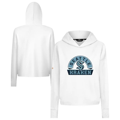 Women's Levelwear  White Seattle Kraken Sweet Banner Arch Tri-Blend Cropped Pullover Hoodie