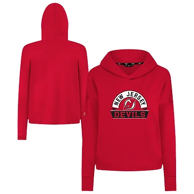 Women's Levelwear New Jersey Devils Sweet Banner Arch Tri-Blend Cropped Pullover Hoodie