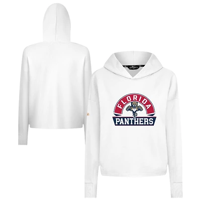 Women's Levelwear  White Florida Panthers Sweet Banner Arch Tri-Blend Cropped Pullover Hoodie