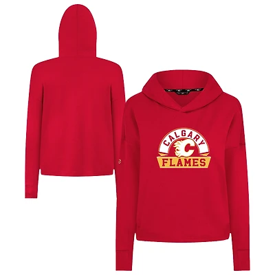 Women's Levelwear Calgary Flames Sweet Banner Arch Tri-Blend Cropped Pullover Hoodie