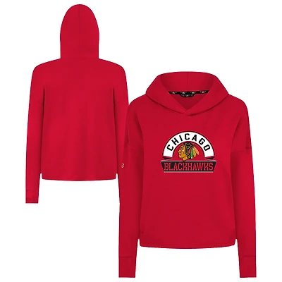 Women's Levelwear  Red Chicago Blackhawks Sweet Banner Arch Tri-Blend Cropped Pullover Hoodie