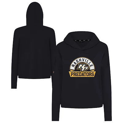 Women's Levelwear  Black Nashville Predators Sweet Banner Arch Tri-Blend Cropped Pullover Hoodie