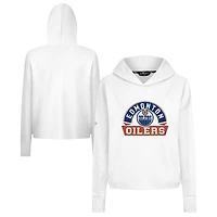 Women's Levelwear  White Edmonton Oilers Sweet Banner Arch Tri-Blend Cropped Pullover Hoodie