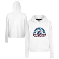 Women's Levelwear  White Colorado Avalanche Sweet Banner Arch Tri-Blend Cropped Pullover Hoodie