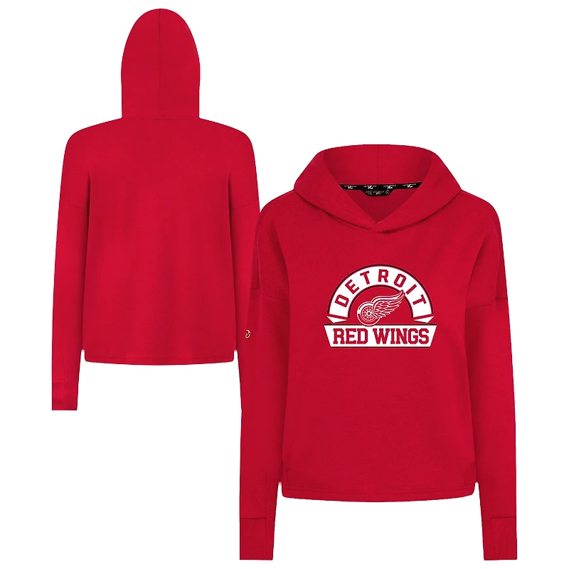 Women's Levelwear  Red Detroit Wings Sweet Banner Arch Tri-Blend Cropped Pullover Hoodie