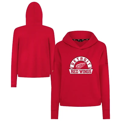 Women's Levelwear  Red Detroit Wings Sweet Banner Arch Tri-Blend Cropped Pullover Hoodie