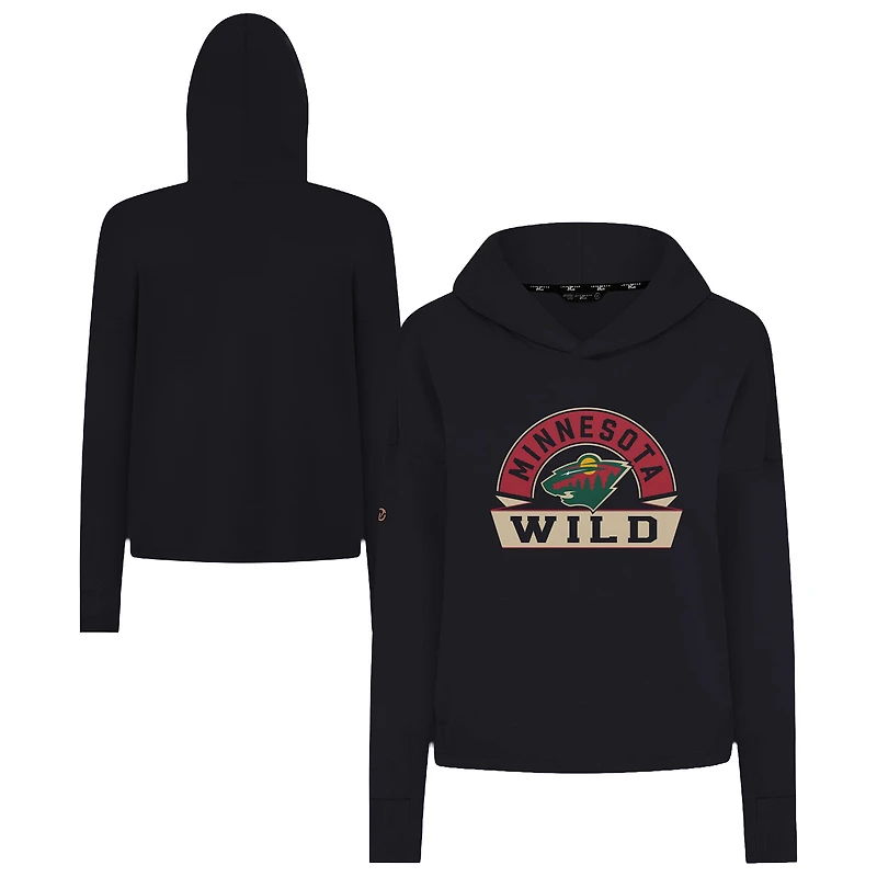 Women's Levelwear  Black Minnesota Wild Sweet Banner Arch Tri-Blend Cropped Pullover Hoodie