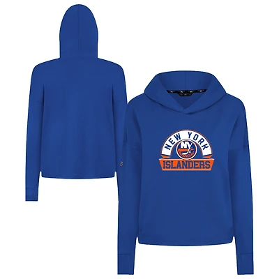 Women's Levelwear  Royal New York Islanders Sweet Banner Arch Tri-Blend Cropped Pullover Hoodie